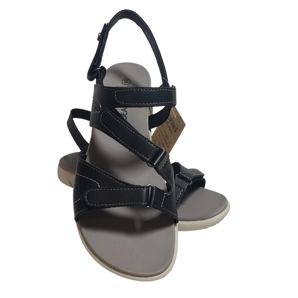 BearPaw Reed Black Open Toe Slingback Flat Sandals Sz 8